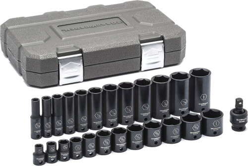 PG143 - 25-PC PRISE 3/8" ENSEMBLE DE DOUILLES D’IMPACT SAE STANDARD À 6 POINTS ET PROFONDEUR