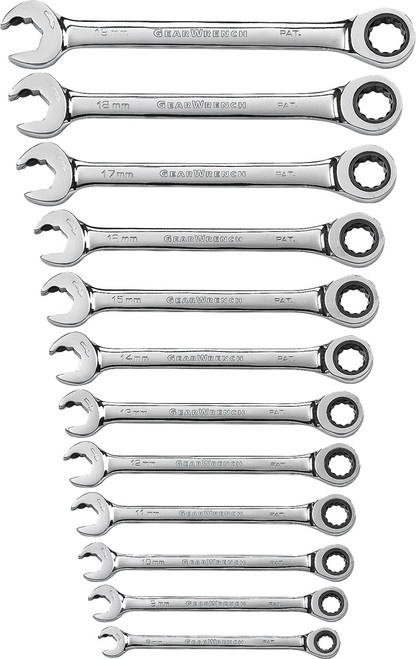 PG152 - 12-PC 12 POINT COMBINATION RATCHETING METRIC WRENCH SET, 8MM-19MM