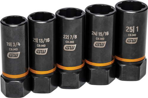 PG129 - 5-PC 1/2" DRIVE BOLT BITER DEEP FASTENER EXTRACTION SOCKET SET, 19MM-25MM, 3/4"-1"
