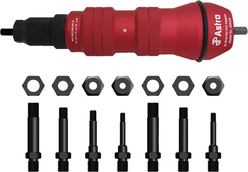 PG322 - RIVET NUT CORDLESS DRILL ADAPTER KIT - 3/8" CAP., 8 MANDRELS/NOSEPIECES: 10-24, 1/4-20, 5/16-18, 3/8-16, M5, M6, M8, M10