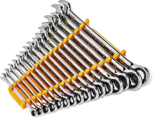 PG166 - 16-PC 90-TOOTH 12-POINT METRIC COMBINATION RATCHETING WRENCH SET, 8MM-25MM