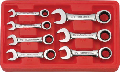 PG151  -  SET WRENCH RATCHETING COMBINATION STUBBY SAE 7PC