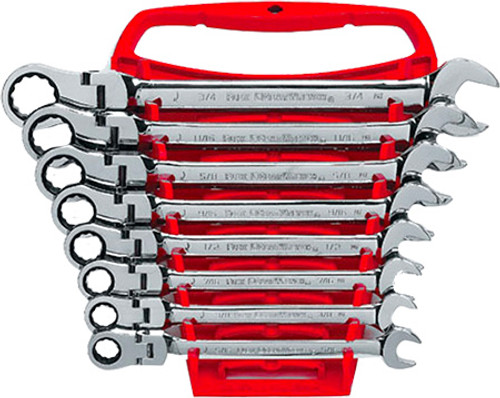 SET WRENCH RATCHETING COMBINATION FLEX SAE 8PC