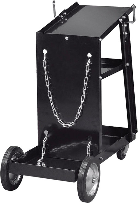 PG329 - CHARIOT DE SOUDAGE AVEC 3 ÉTAGÈRES, SUPPORT DE CYLINDRE DE GAZ BLINDÉ ET GRANDES ROULETTES