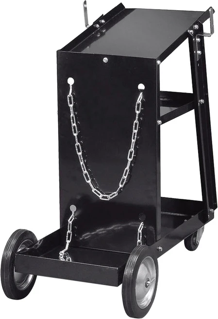 PG332 - WELDING CART WITH 3 SHELVES, SHIELD GAS CYLINDER SUPPORT AND LARGE CASTERS