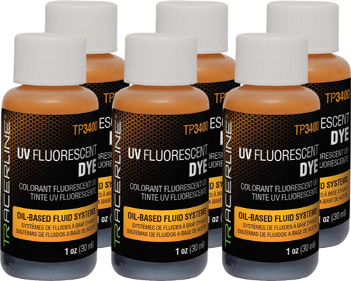 PG364 - OEM GRADE UV FLUORESCENT DYE FOR OIL-BASED SYSTEMS, (6) 1 OZ (30 ML) BOTTLES
