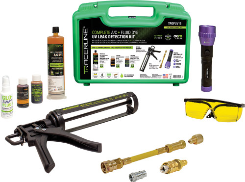 PG21 - COMPLETE A/C AND FLUID DYE UV LEAK DETECTION KIT, SERVICES A/C, COOLANT AND OIL-BASED FLUID LEAKS