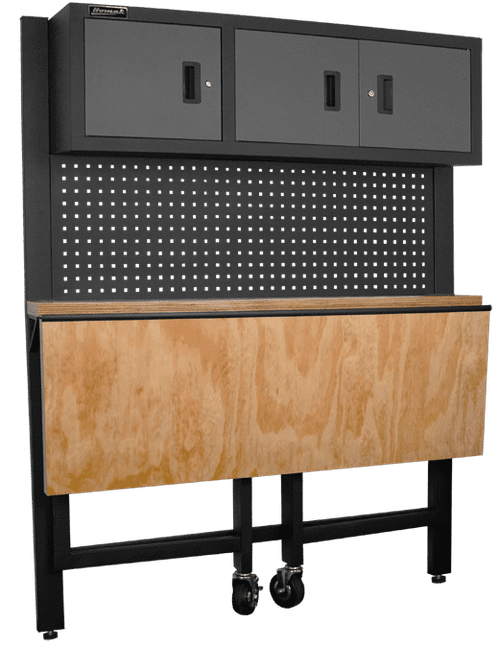 59" COLLAPSIBLE WOOD TOP WORKBENCH W/3 DOOR CABINET
