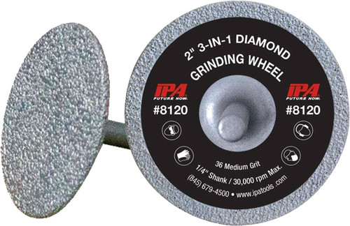 PG120 - 2" DIAMETER 3-IN-1 DIAMOND GRINDING WHEEL, GRIND, CUT & UNDERCUT, 1/4" SHANK