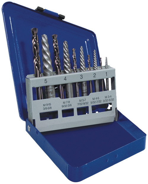 PG128 - 10-PC SPIRAL EXTRACTOR & DRILL BIT SET IN METAL INDEX