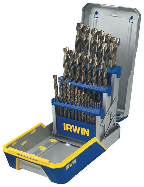 PG112 - 29-PC METAL INDEX TITANIUM COATED HSS DRILL BIT SET, 1/16" - 1/2"S, 135° POINT