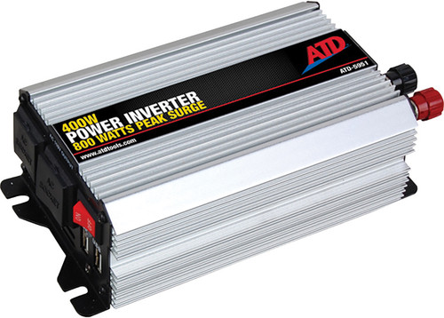 PG408 - 12V 400W POWER INVERTER, (2) USB OUTPUTS, (2) 110VAC 3-PRONG OUTLETS, 30" CABLES WITH ALLIGATOR CLIPS