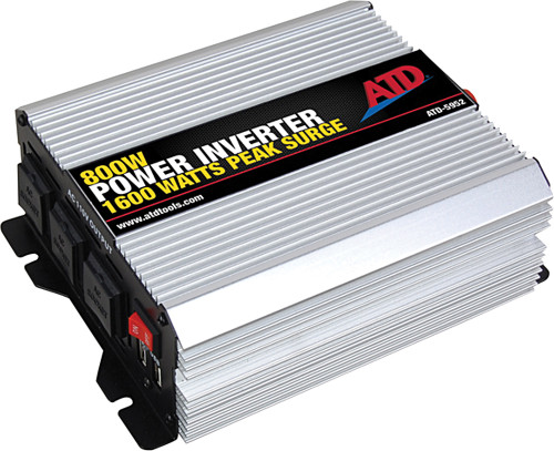 PG393 - 12V 800W POWER INVERTER, (2) USB OUTPUTS, (3) 110VAC 3-PRONG OUTLETS, 30" CABLES WITH ALLIGATOR CLIPS