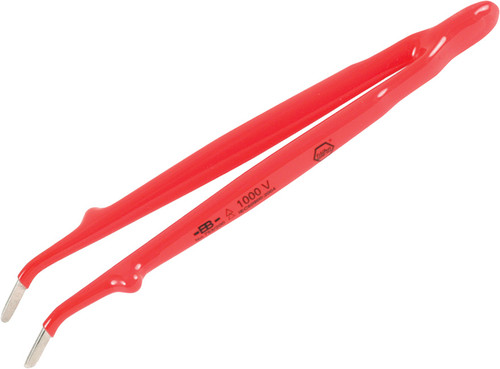 8" INSULATED TWEEZERS WITH SERRATED ANGLED BLUNT TIP, CERTIFIED TO 1000VAC