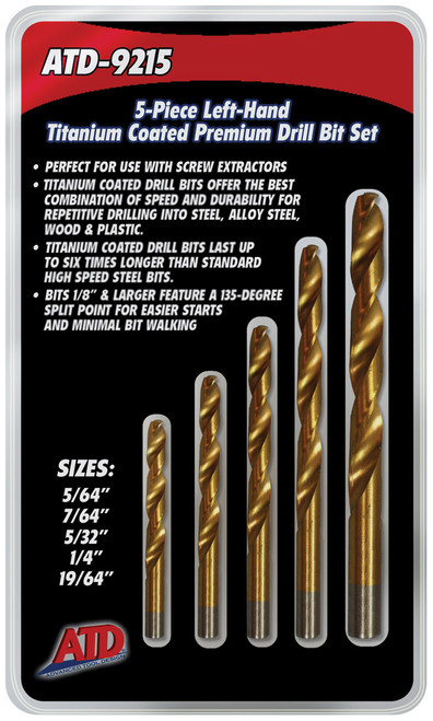PG125 - 5PC HSS LEFT HANDED DRILL BIT SET