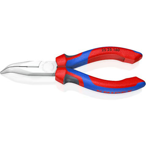 Angled Long Nose Pliers w/ Cutter-Chrome Plated, Comfort Grip