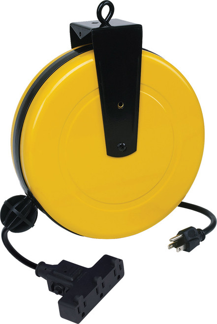 PG281 - 30' POWDER COATED METAL RETRACTABLE POWER CORD REEL, 3 OUTLETS, SJT 16/3