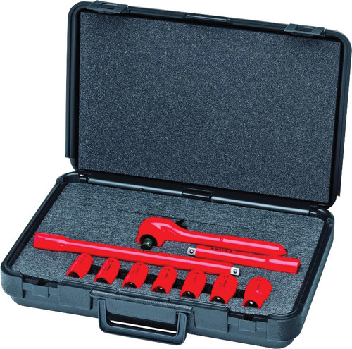 1000V INSULATED 10-PC 3/8" DRIVE SOCKET SET, 10-17MM SOCKETS, 7.5" RATCHET, 5" & 10" EXTENSIONS