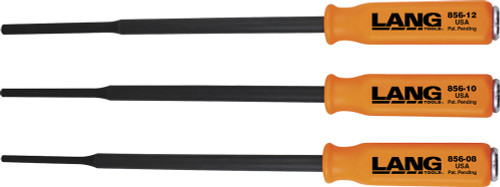 PG196 - 3-PC EXTRA-LONG PIN PUNCHES WITH HANDLE, 1/4", 5/16", AND 3/8" DIAMETERS
