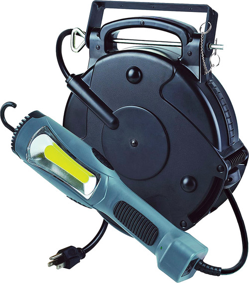 PG410 - 1,300 LUMENS 14W COB LED WORK LIGHT ON INDUSTRIAL THERMOPLASTIC REEL, 50 FT. 14/3 SJT CORD