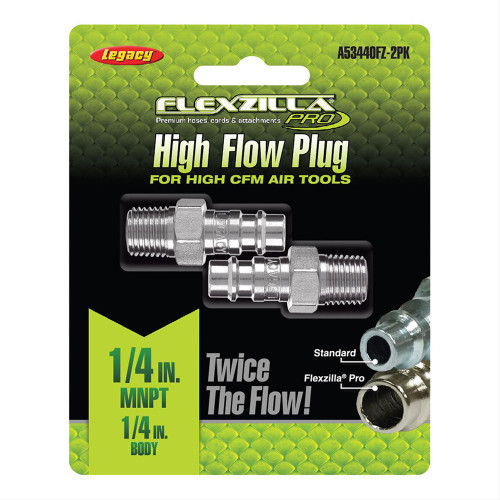 Flexzilla® Pro High Flow Plug, 1/4" MNPT, 1/4" Body, 2-Pack