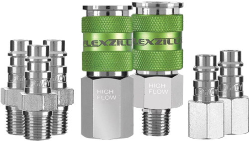 PG100 - COUPLEUR À HAUT DÉBIT DE 7 PIÈCES & BOUCHON KIT, 1/4" NPT, 300 PSI, (2) COUPLEURS & (5) FICHES