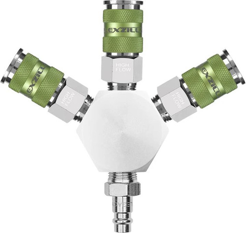 Collecteur à 3 voies à haut débit Flexzilla® Pro, 3/8 po NPT, comprend des coupleurs à haut débit et Bouchon