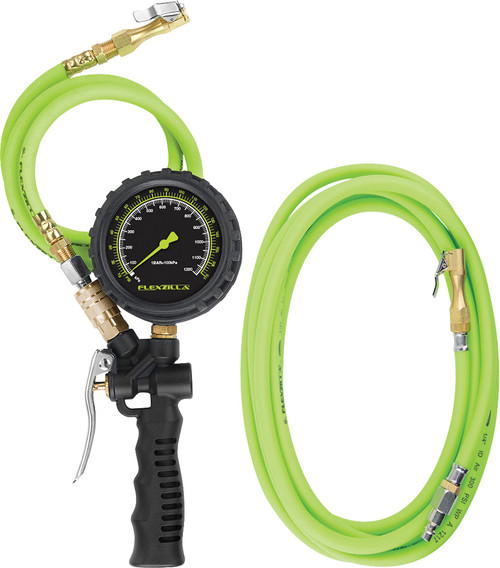 PG334  -  TIRE INFLATOR KIT WITH 3 FT. & 15 FT. FLEXZILLA® AIR HOSES, 0-170 PSI