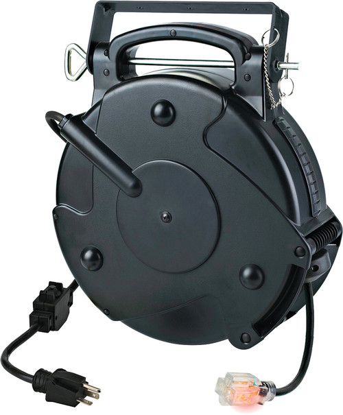 PG281 - 45-FT 20A SINGLE TAP INDUSTRIAL RETRACTABLE EXTENSION CORD REEL, 12/3 SJTOW CORD