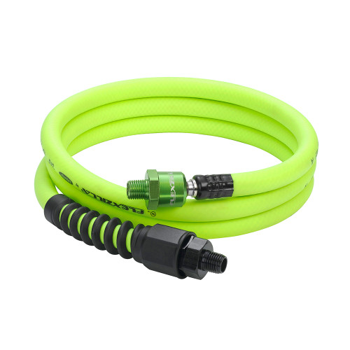 Flexzilla® Pro Custom Length Whip Hose, 3/8" x 6', 1/4 " MNPT High Flow Ball Swivel, 1/4" MNPT Reusable Fitting