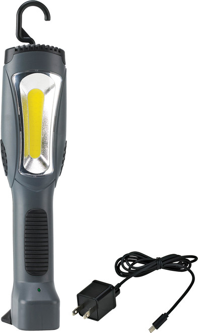 PG411 - RECHARGEABLE COB LED WORK LIGHT, 800/400 LUMENS, INTEGRATED HOOK & MAGNETS, AC CHARGER W/USB CORD