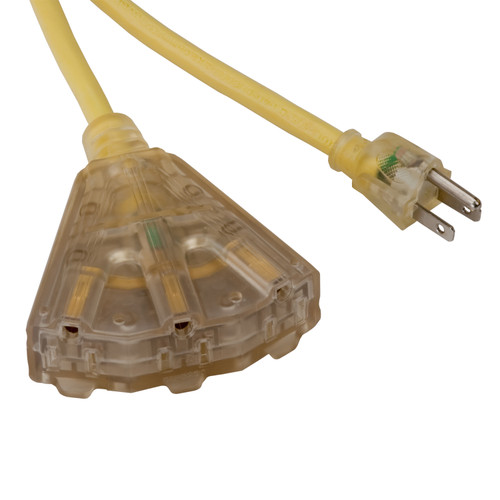 50' Rallonge avec extrémité allumée & 3 Prises - 15amp