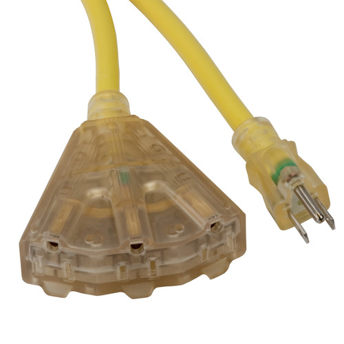 50' Rallonge avec extrémités lumineuses & 3 Prises - 15amp