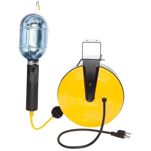 Lampe de travail à incandescence avec protection en métal sur bobine en métal de 50 pieds