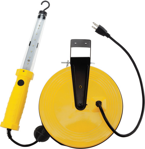 PG410 - LAMPE DE TRAVAIL LED 1 200/600 LUMENS AVEC CROCHET MAGNÉTIQUE SUR UN MOULINET MÉTALLIQUE RÉTRACTABLE, CORDON DE 50 PI