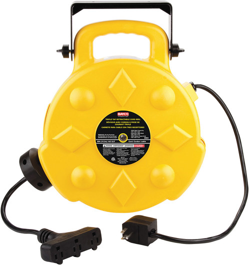 PG277 - RALLONGE PROFESSIONNELLE À TRIPLE PRISE - 50' 14/3 SUR MOULINET RÉTRACTABLE