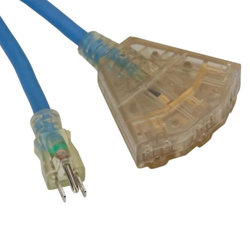 50' Cold Weather Extension Cord w / Lighted End & 3 Outlets - 15amp