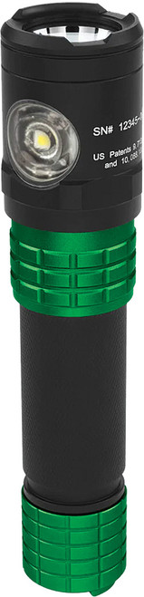PG34 - 900 LUMENS USB RECHARGEABLE DUAL-LIGHT™ TACTICAL FLASHLIGHT WITH HOLSTER, GREEN/BLACK BODY