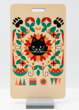 Folk Cat Sunflower — A bold black cat face framed by a radiant sunflower and geometric folk-art motifs in red, orange, and green. Size: 2.65" X 4" Folk Cat Sunflower — A bold black cat face framed by a radiant sunflower and geometric folk-art motifs in red, orange, and green. Size: 2.65" X 4"