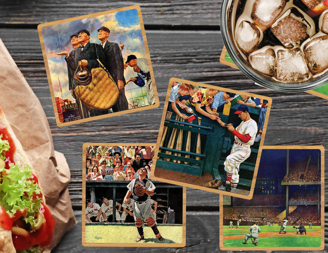 Saturday Evening Post: Baseball Coaster Set w/ Base