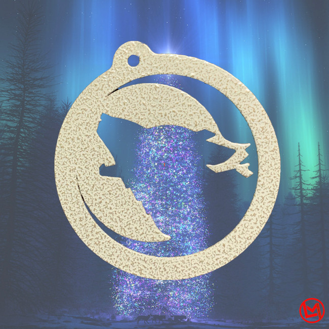 Wolfrider ornament on Northern Lights background