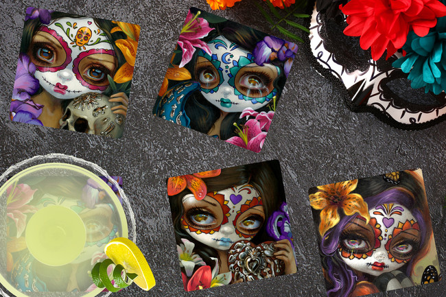 Jasmine Becket-Griffith: Dia de los Muertos Wood Coaster Set  (4  coasters)