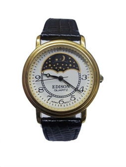 Edison 9838 Moon Phase Quartz Wristwatch w/Genuine Leather (Brand New!)