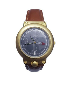 Fighter Squadron Analog Calender Quartz Wristwatch w/Genuine Leather (New!)
