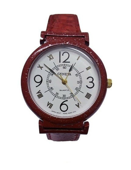 Geneva Red & Speckled Analog Quartz Wristwatch w/Genuine Leather (Brand New!)