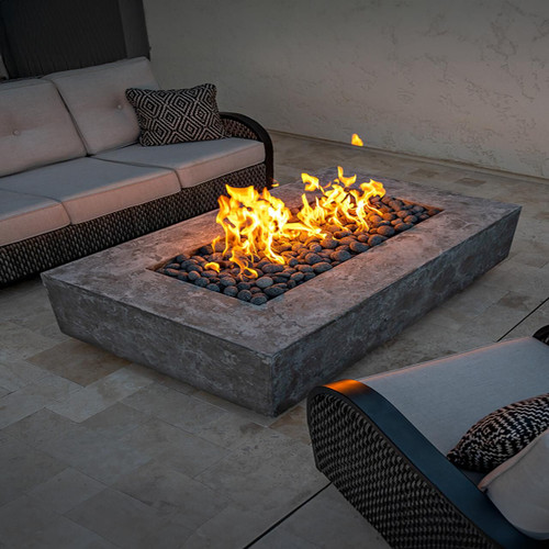 Artisan Rectangular Cast Stone Fire Pit Natural Gas Honed