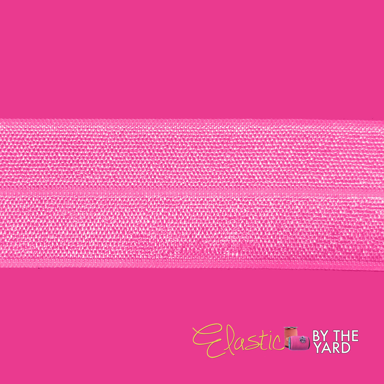 1 inch 25mm Shiny Glitter Pink Stripe elastic band- 1 yard