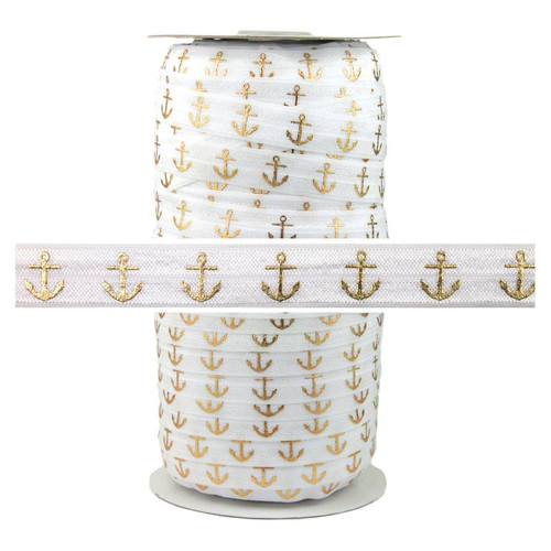 White Gold Anchor Fold Over Elastic 100yd