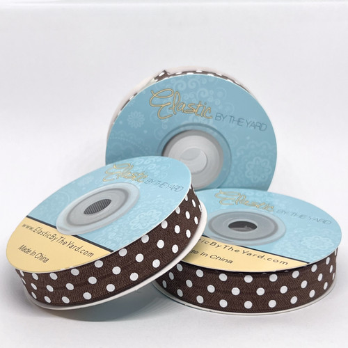 Brown with White Polka Dots 5/8" Fold Over Elastic