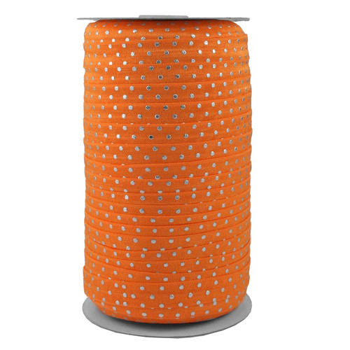 Orange with Silver Metallic Dots 5/8" Fold Over Elastic